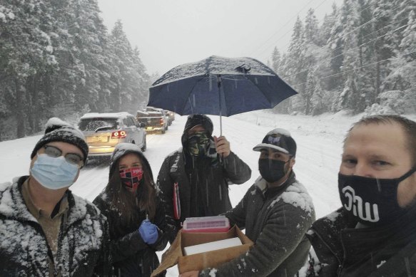Healthcare workers administered the Moderna vaccine to stranded drivers in Oregon.