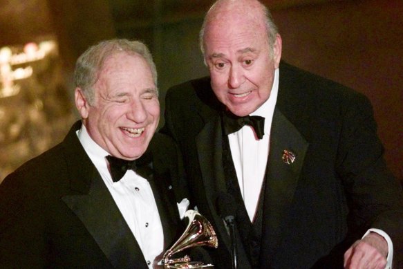 Mel Brooks with Carl Reiner at the Grammy Awards in 1999. 
