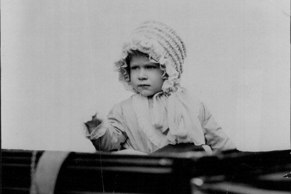 Baby Princess Elizabeth, daughter of the Duke and Duchess of York, in London in 1928.
