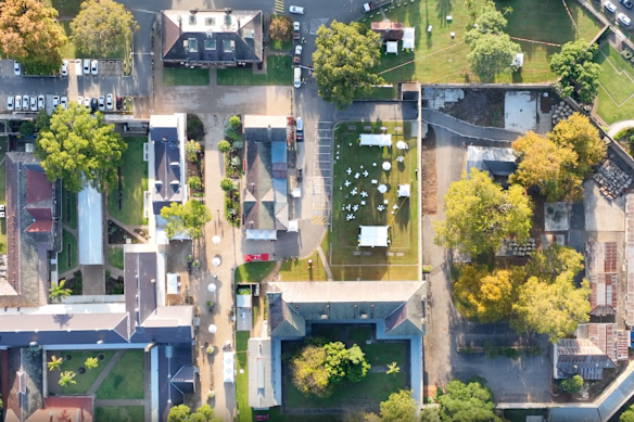 A drone view of the precinct.