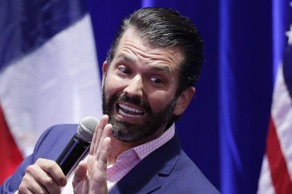 Donald Trump Jr speaks to supporters of his father, President Donald Trump.