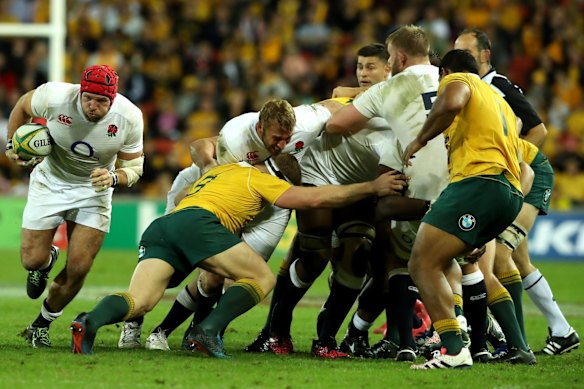 Run: James Haskell of England breaks with the ball against Australia at Suncorp Stadium in 2016. 