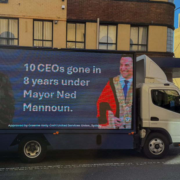 A truck outside the Liverpool City Council building on Thursday.