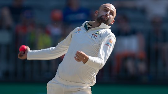 Nathan Lyon on day four of the first Test against New Zealand. 
