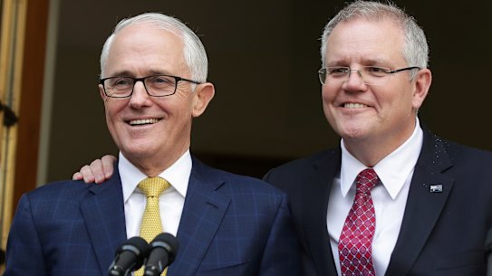 Then-prime minister Malcolm Turnbull with Scott Morrison.
