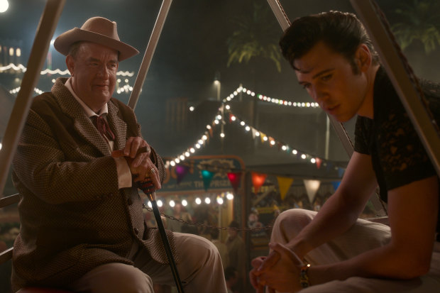 “I’m not interested in malevolence, I’m interested in motivation,” says Hanks of playing Colonel Tom Parker opposite Austin Butler, right, in Baz Luhrmann’s Elvis.