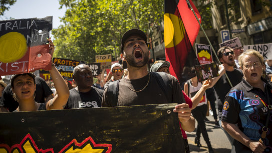 Thousands marched through the streets of Melbourne to protest Australia Day last year.