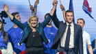 Marine Le Pen and her protégé Jordan Bardella at a rally in Paris.