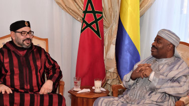 Moroccan King Mohammed VI, left, visits Gabonese President Ali Bongo Ondimba at military Hospital in Rabat, Morocco in December. 