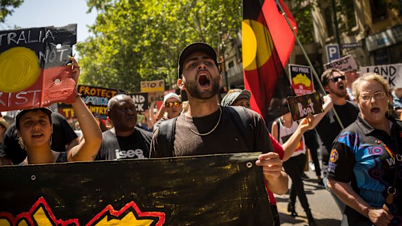 Thousands marched through the streets of Melbourne to mark Invasion Day last year.