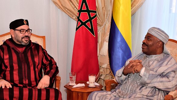 Moroccan King Mohammed VI, left, visits Gabonese President Ali Bongo Ondimba at military Hospital in Rabat, Morocco in December. 