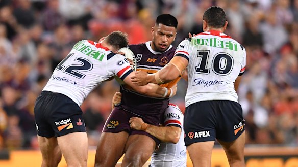 Fittler says Payne Haas (centre) still has plenty to work on in his game.