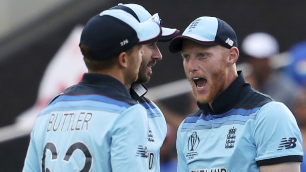 Pumped: Ben Stokes, right, and Jos Buttler celebrate the dismissal of India's Rishabh Pant.