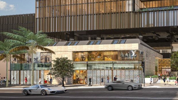 An artist’s impression of the Luxe Box, part of a promised high-end retail precinct at Queen’s Wharf Brisbane.