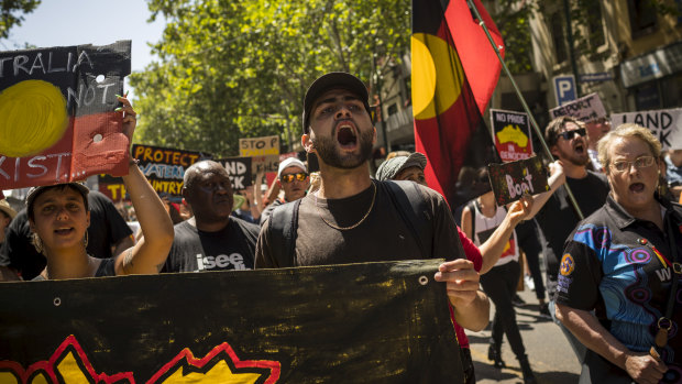 Thousands marched through the streets of Melbourne to mark Invasion Day last year.