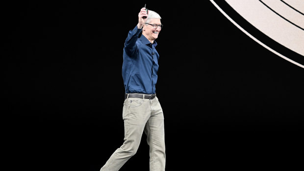 Apple chief executive Tim Cook unveiled the company's new iPhones in California on Wednesday.