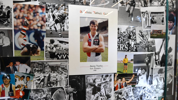 The tribute wall for Frawley at St Kilda HQ.