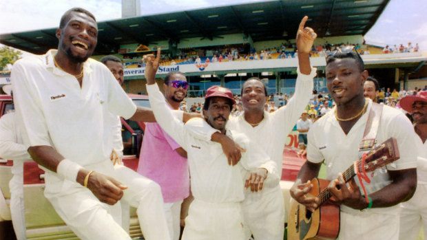 The West Indies celebrate in 1993 after claiming the Frank Worrell Trophy at the WACA.