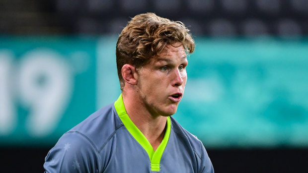 Leader: Michael Hooper goes through his paces at Wallabies captain's run on Friday. 