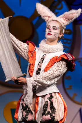 Olivia McLeod as the frantic White Rabbit.