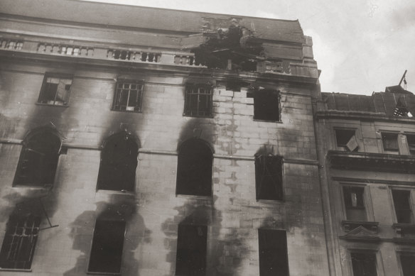 The headquarters of what was then the Royal Empire Society, now the Royal Commonwealth Society, after being hit by a bomb in April 1941, during the London Blitz.