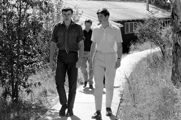 A 17-year-old Charles, right,  at Timbertop in Geelong, Victoria, in 1966.
