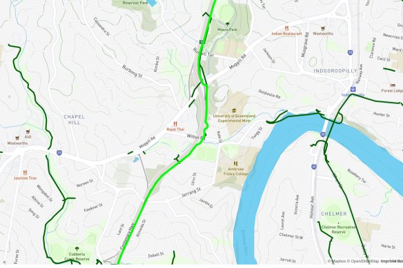 The lack of dedicated bike routes in Brisbane’s western suburbs is forcing people to drive, according to cycling advocates. This map of cycle infrastructure shows no facilities west of Toowong.