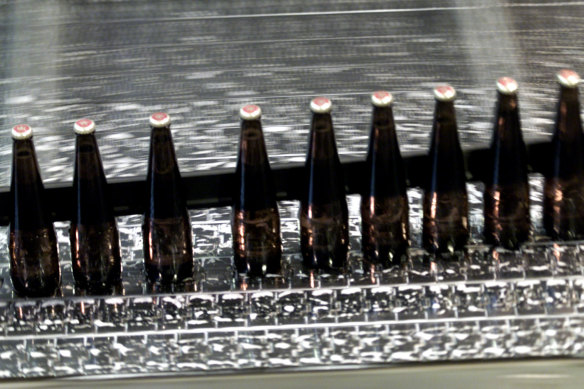 Beers on a production line.
