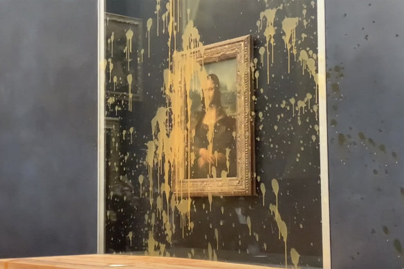 Activists hurled soup at the glass protecting the Mona Lisa at the Louvre Museum.