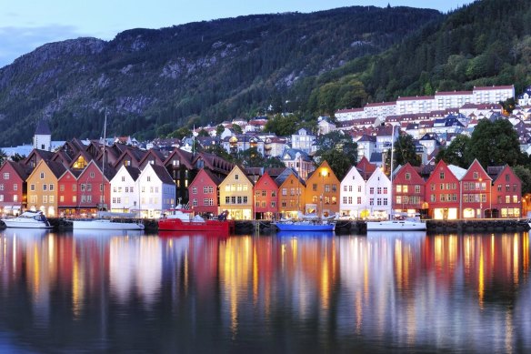 These striking coloured warehouses line the port in Bergen, in Norway.