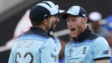 Pumped: Ben Stokes, right, and Jos Buttler celebrate the dismissal of India's Rishabh Pant.