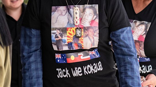 A shirt displaying a tribute to Jack Kokaua, pictured in 2020.