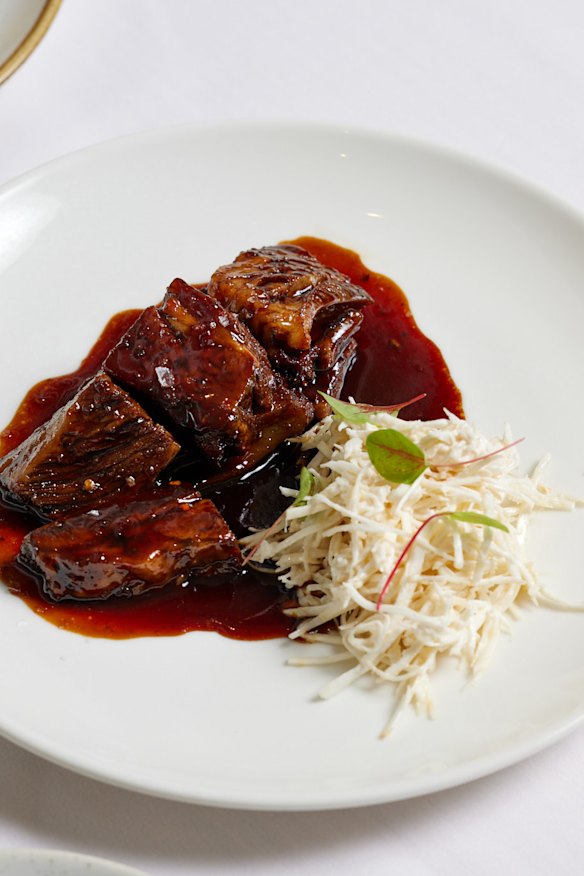 Barbecued beef short rib with celeriac remoulade and lime.
