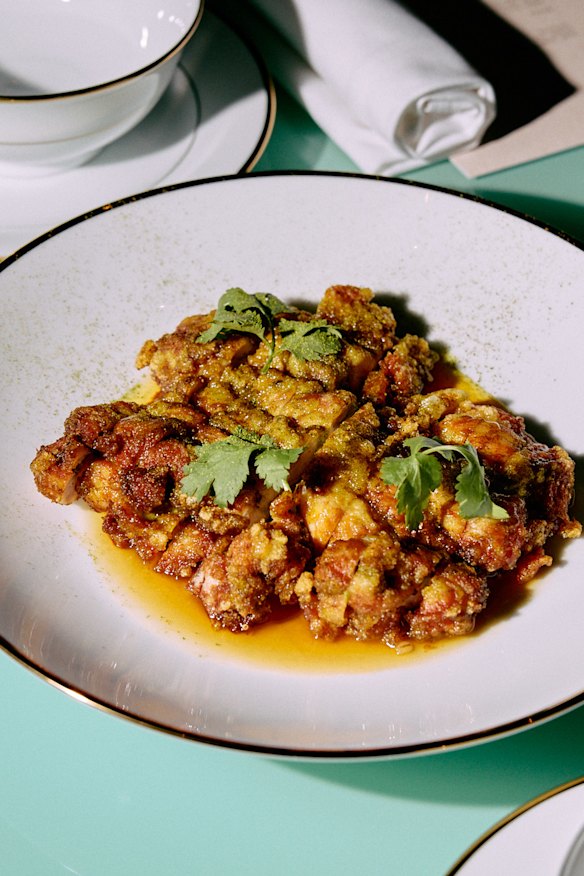 Crispy lemon chicken and barley.