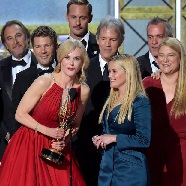 Nicole Kidman accepts a 2017 Emmy for Big Little Lies, which was made by her production house Blossom Films.