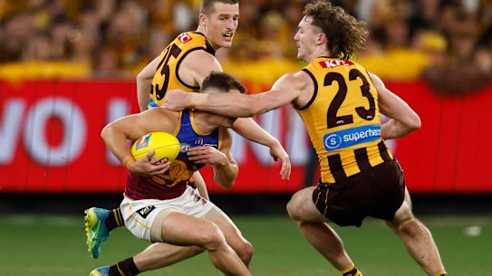 Josh Weddle’s high tackle resulted in a free kick to Brisbane’s Dayne Zorko.