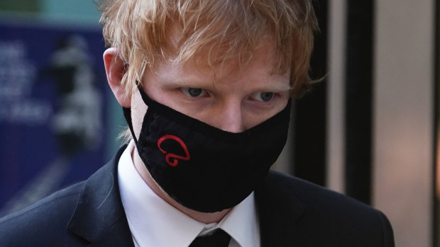 Musician Ed Sheeran outside the High Court in London on Monday. 