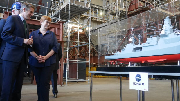 Defence Minister Marise Payne at the BAE shipyards in Glasgow.