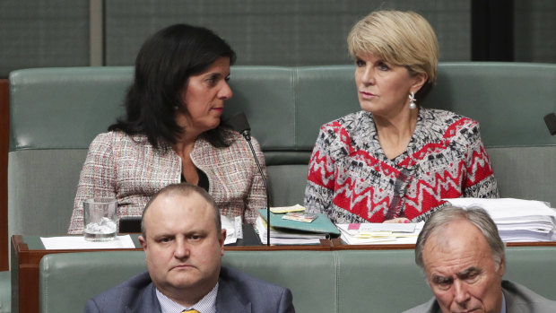Liberal MPs Julia Banks and Julie Bishop during Question Time on Wednesday.