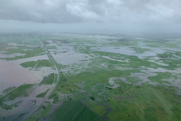 Flooded land near Proserpine on Monday.