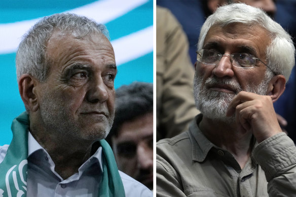 Masoud Pezeshkian, left, and Saeed Jalili.