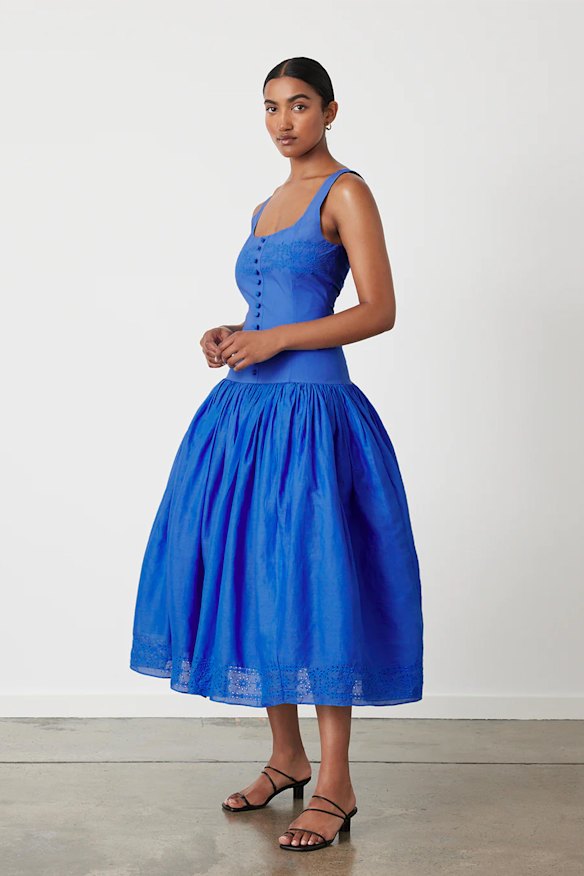 Melbourne designer Joslin’s “Belle” dress, featuring organic cotton and recycled polyester buttons.