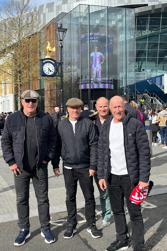 Sydneysider Chris Southwell (right) with his family at the Tottenham Hotspur Stadium in April last year.