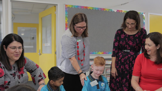 Education Minister Grace Grace and Queensland Premier Annastacia Palaszczuk announce four new schools will be built at Coomera, Caloundra South, Logan and in Brisbane's inner-west. 