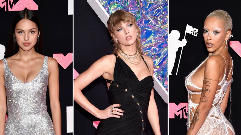 Olivia Rodrigo Wears Silver Column Dress to the 2023 MTV VMAs