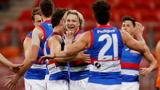 Cody Weightman celebrates a goal.