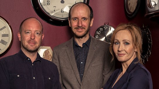 John Tiffany (left), director of <i>Harry Potter and the Cursed Child</I>, with writer Jack Thorne and author J.K. Rowling.