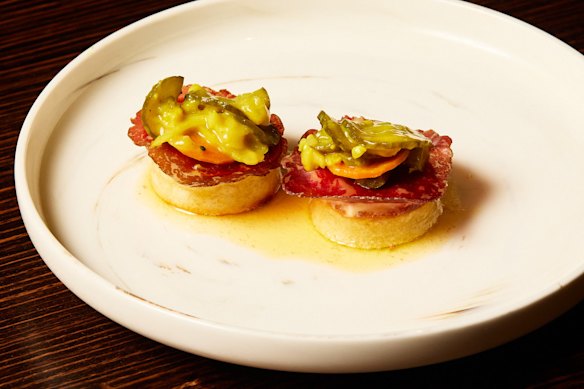 Wagyu bresaola crumpets with bone marrow butter at the High St Hotel in Prahran.