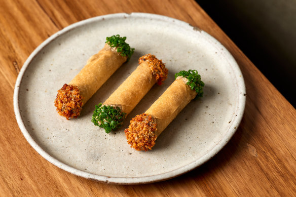 Chicken liver cannoli with armangac. 