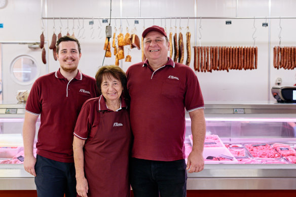 Three generations of Markoviches – Anthony, Margaret and Adam jnr – at Adam’s Continental Smallgoods in Carole Park.